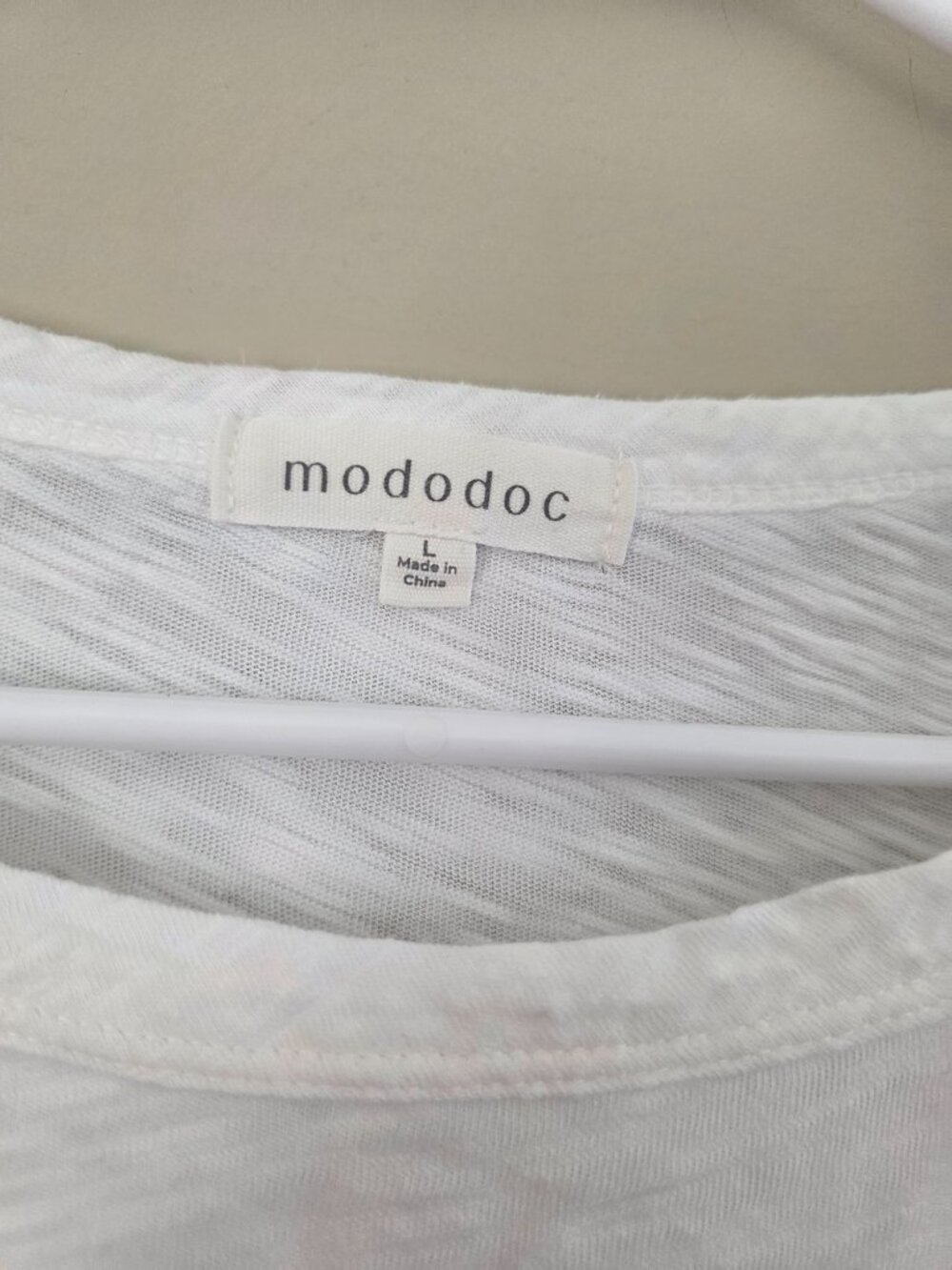 Mododoc White Slub Knit Long Sleeve Crew Neck Relaxed Fit Top Size Large - Picture 3 of 7